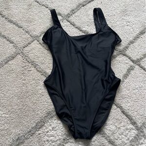 Good American black bodysuit stretch Jersey tank square neck large